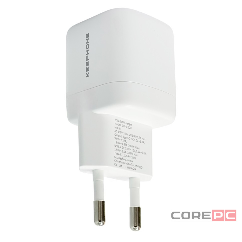 Сетевое зар. устр. Keephone Speedy 1USB+1C Gan 20W белое