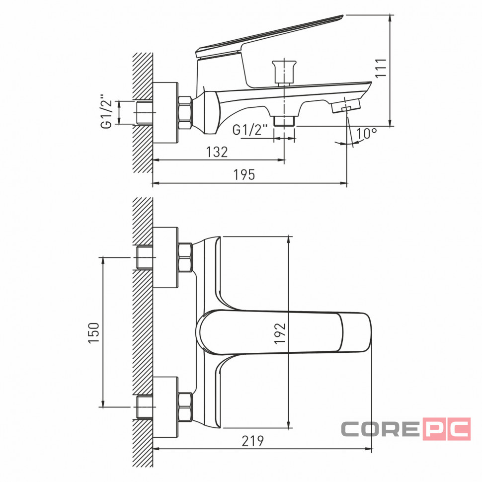 Смеситель для ванны MIXLINE MЛ25-01/МL25-01, рычажное управление, цвет хром