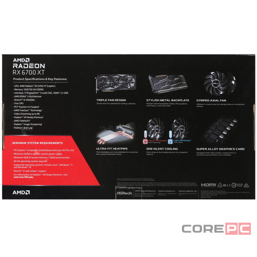 Видеокарта ASRock (RX6700XT CLP 12GO) Radeon RX6700 XT 12GB Challenger Pro OC