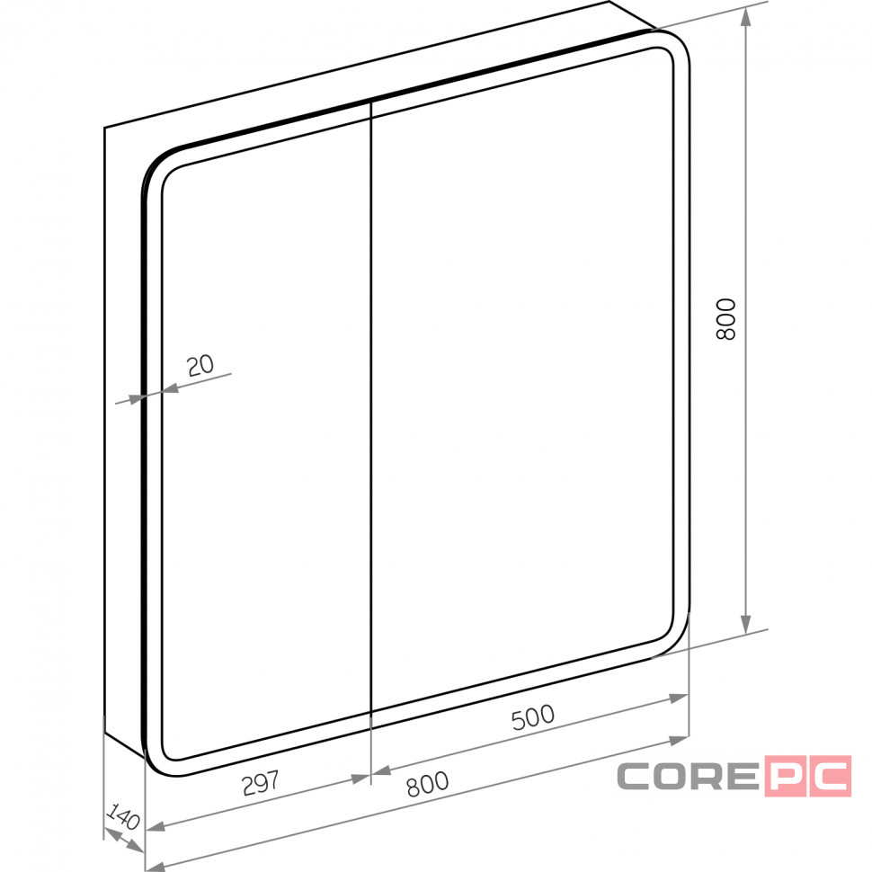 Зеркальный шкаф MIXLINE Сканди 800х800 (ШВ) 2 створки, универ. датчик движения,свет. подсветка