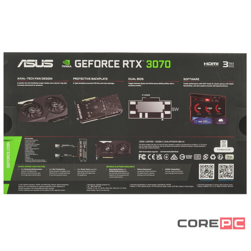 Видеокарта ASUS (DUAL-RTX3070-O8G-V2) GeForce RTX 3070 8GB DUAL OC V2 90YV0FQC-M0NA00