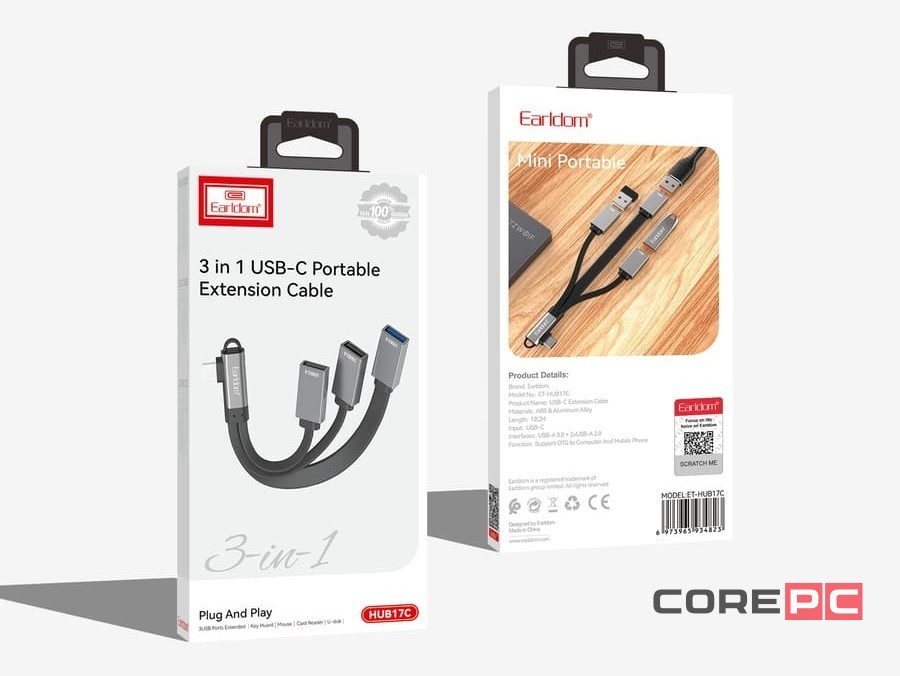 OTG TYPE-C на USB3.0/USB2.0 Earldom ET-HUB17C серый