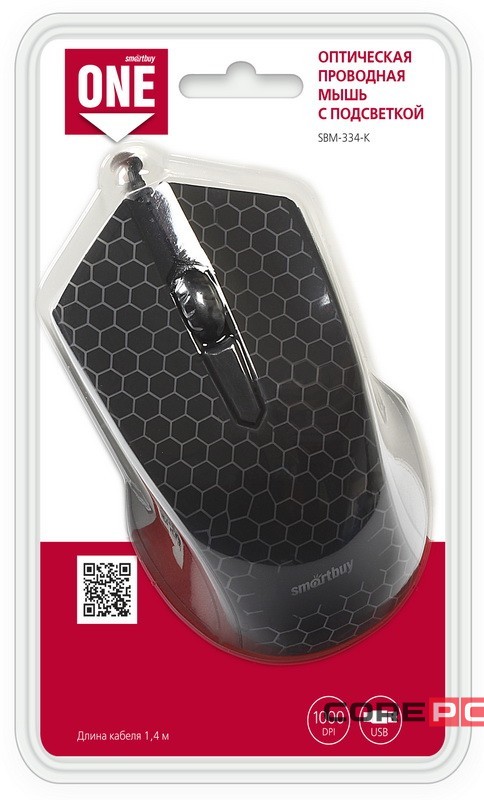 Мышь проводная с подсветкой Smartbuy ONE 334 (SBM-334-K) черная