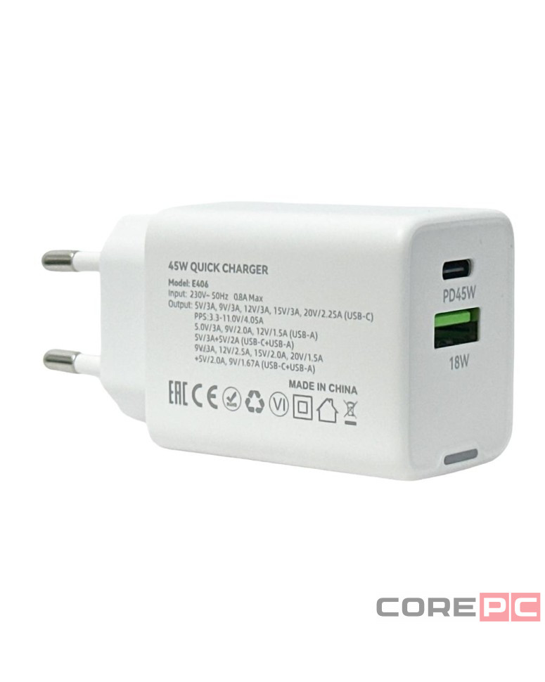 Сетевое зарядное устройство EOFE E402 1C/1USB 45W белое