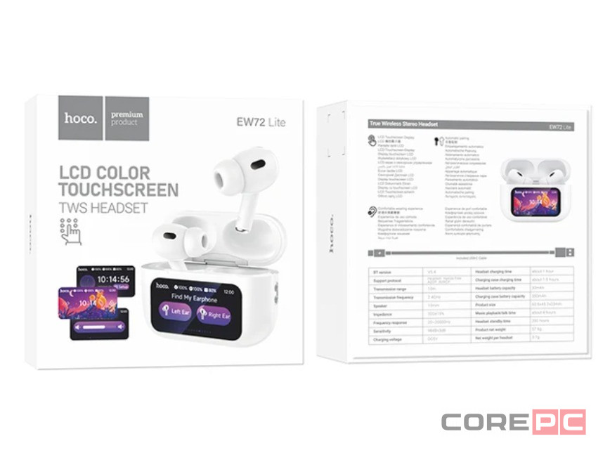 Беспроводные наушники Hoco EW72 Lite в кейсе с сенсорным экраном белые