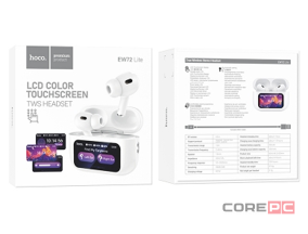 Беспроводные наушники Hoco EW72 Lite в кейсе с сенсорным экраном белые
