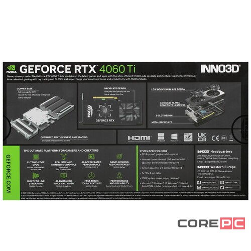 Видеокарта INNO3D (N406T2-16D6X-178055N) GeForce RTX 4060 Ti 16GB TWIN X2 OC