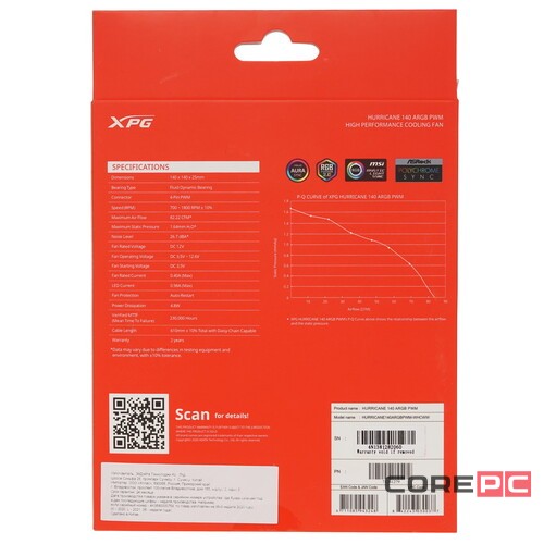 Вентилятор для корпуса ADATA XPG HURRICANE 140 ARGB White HURRICANE140ARGBPWM-WHCWW PWM