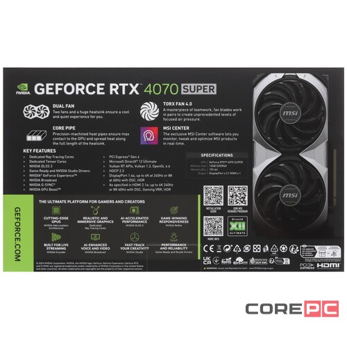 Видеокарта MSI (RTX 4070 SUPER 12G VENTUS 2X OC) GeForce RTX 4070 SUPER 12GB VENTUS 2X OC
