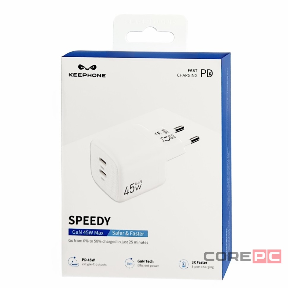 Сетевое зар. устр. Keephone Speedy 2C Gan 45W белое