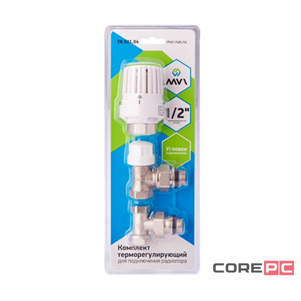 Комплект терморегулирующий MVI угловой для подключения радиатора, 3 в 1 3/4