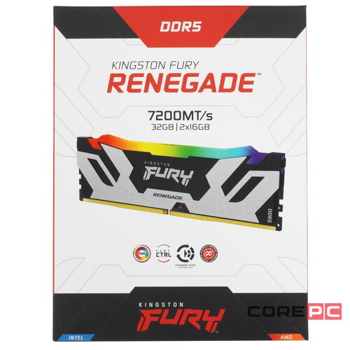 Оперативная память 32 Gb 7200 MHz Kingston FURY Renegade RGB Silver (KF572C38RSAK2-32)
