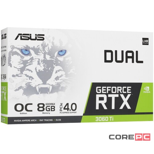 Видеокарта ASUS (DUAL-RTX3060TI-O8GD6X) GeForce RTX 3060 TI 8GB DUAL OC LHR 90YV0IP0-M0NA00