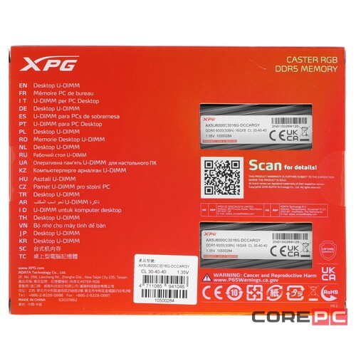 Оперативная память 32 Gb 6000 MHz ADATA XPG CASTER RGB (AX5U6000C3016G-DCCARGY)