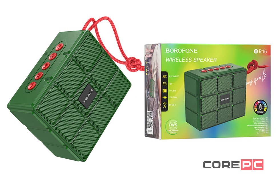 Bluetooth колонка Borofone BR16 BT5.1/1200mAh/4ч/5Вт/TF/AUX/FM зеленая