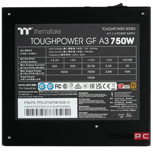 Блок питания Thermaltake 750W TOUGHPOWER GF A3 PS-TPD-0750FNFAGE-H 16 Pin (PCIe 5.0 Connector Cable Details)
