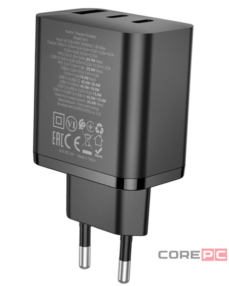 Сетевое зар. устр. Hoco N51 1USB/2С 65W черное