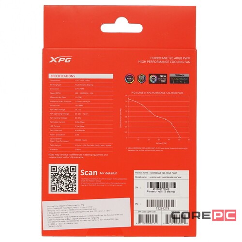 Вентилятор для корпуса ADATA XPG HURRICANE 120 ARGB White HURRICANE120ARGBPWM-WHCWW PWM