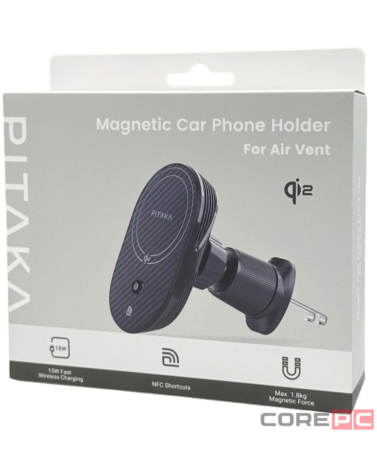 Держатель в воздуховод с беспроводной зарядкой Pitaka Magez Car Mount Pro 2 Qi2 черный