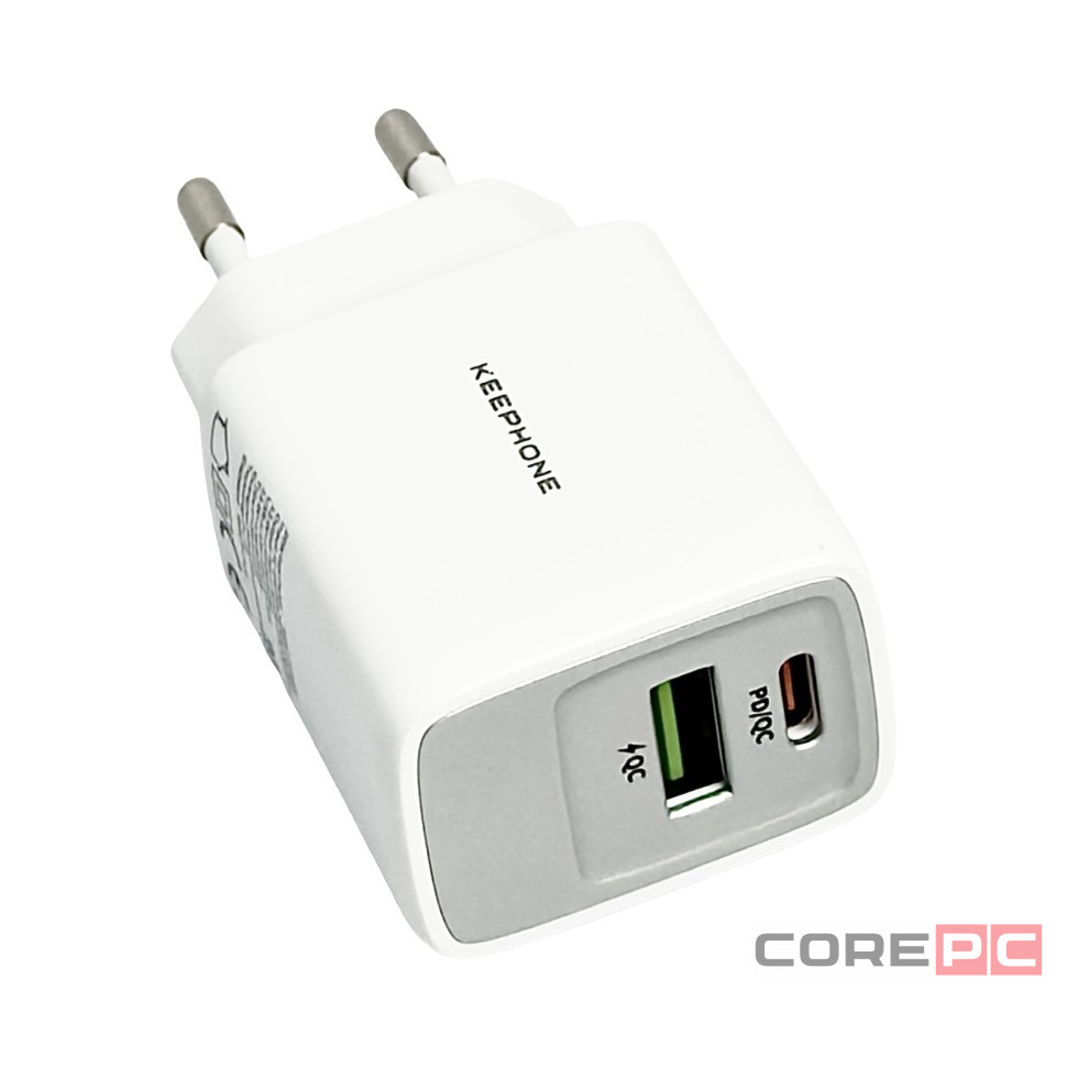 Сетевое зар. устр. Keephone Booster 1USB+1C Gan 20W белое