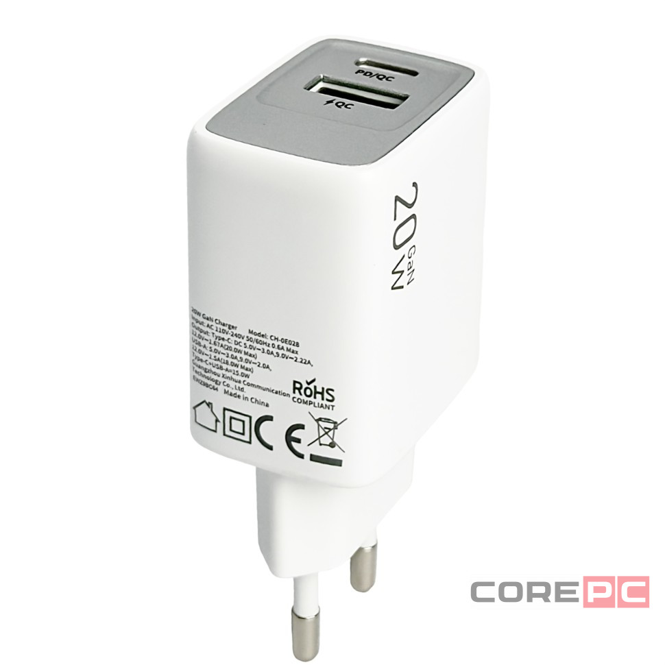 Сетевое зар. устр. Keephone Booster 1USB+1C Gan 20W белое