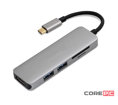 Адаптер Devia Leopard 2 Type-C на HDMI/USB 3.0/USB 2.0/PD 4 в 1 HUB (Grey) (329470)