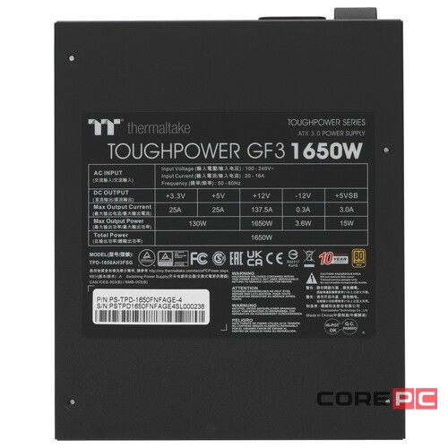 Блок питания Thermaltake 1650W Toughpower GF3 1650 PS-TPD-1650FNFAGE-4 16 Pin (PCIe 5.0 Connector Cable Details)