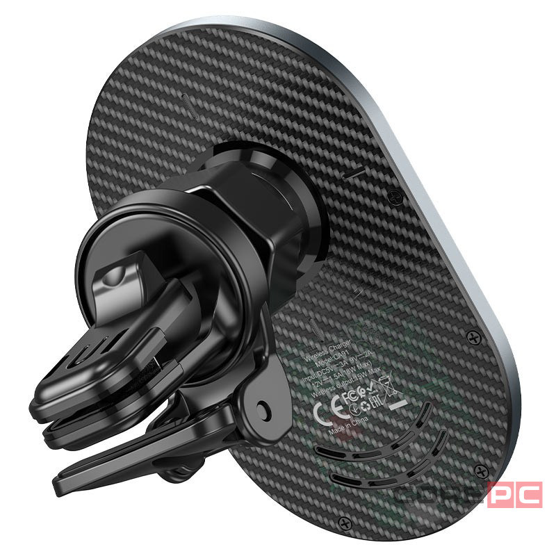 Держатель c беспроводной зарядкой в воздуховод Hoco CA91 (MagSafe) 15W магнитный черный