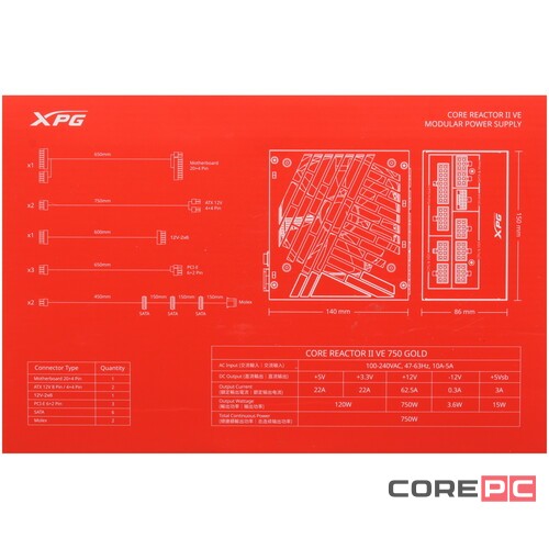 Блок питания ADATA XPG 750W CORE REACTOR II VE 750 (COREREACTORIIVE750G-BKCEU) 16 Pin (PCIe 5.0 Connector Cable Details)