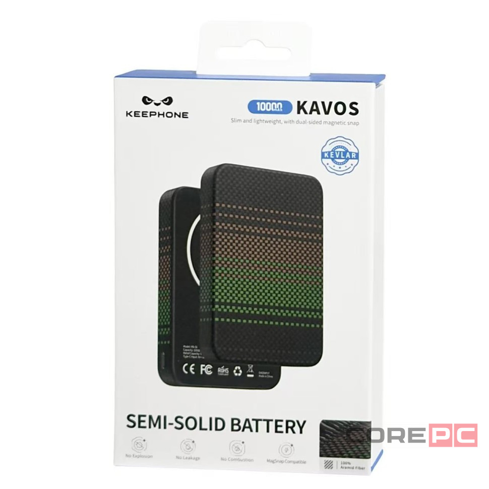 Powerbank магнитный с MagSafe Keephone Kavos Semi-Solid Battery 10000mAh черно-зеленый