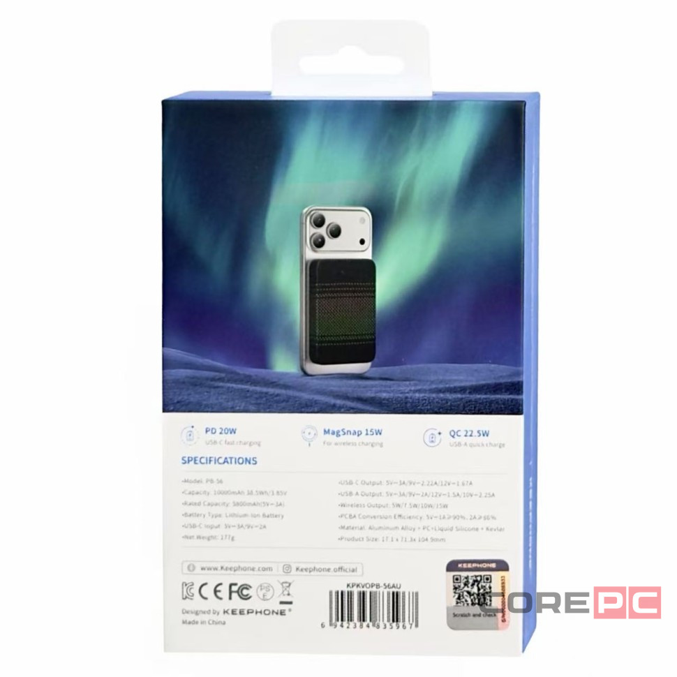Powerbank магнитный с MagSafe Keephone Kavos Semi-Solid Battery 10000mAh черно-зеленый