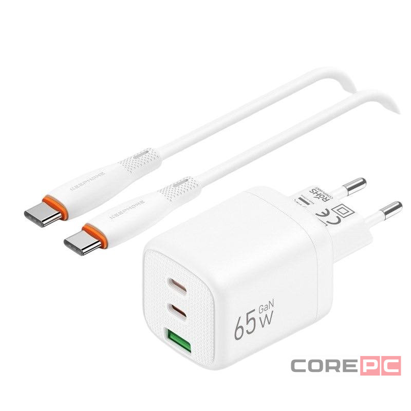 Сетевое зар. устр. Keephone Thomas KP-EB011 1USB+2C 65W Gan с кабелем Type-C на Type-C белое