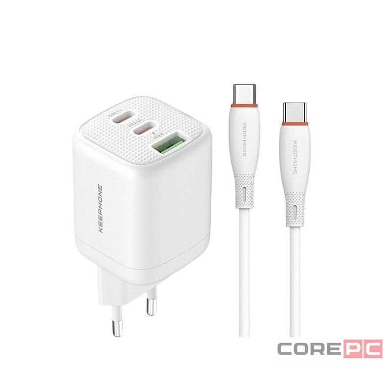 Сетевое зар. устр. Keephone Thomas KP-EB011 1USB+2C 65W Gan с кабелем Type-C на Type-C белое