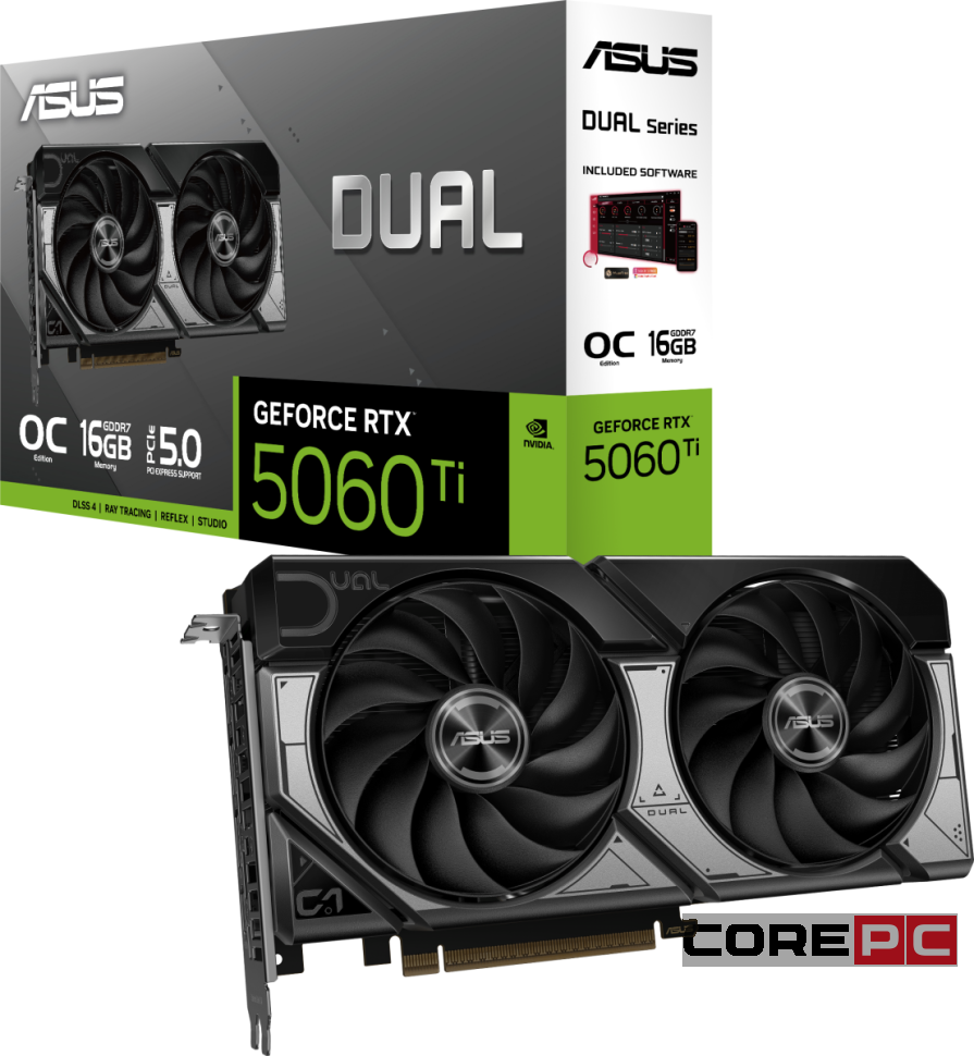 Видеокарта ASUS (DUAL-RTX5060TI-O16G) GeForce RTX 5060 Ti 16GB DUAL OC (90YV0MH0-M0NA00)