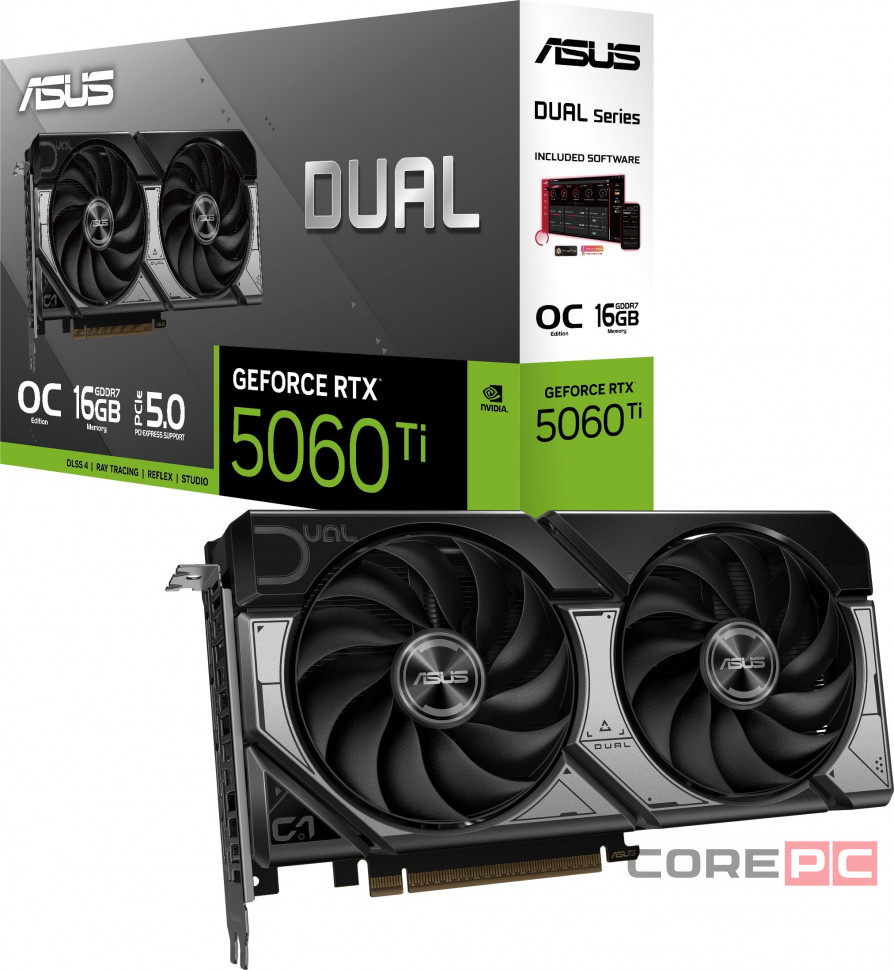 Видеокарта ASUS (DUAL-RTX5060TI-O16G) GeForce RTX 5060 Ti 16GB DUAL OC (90YV0MH0-M0NA00)