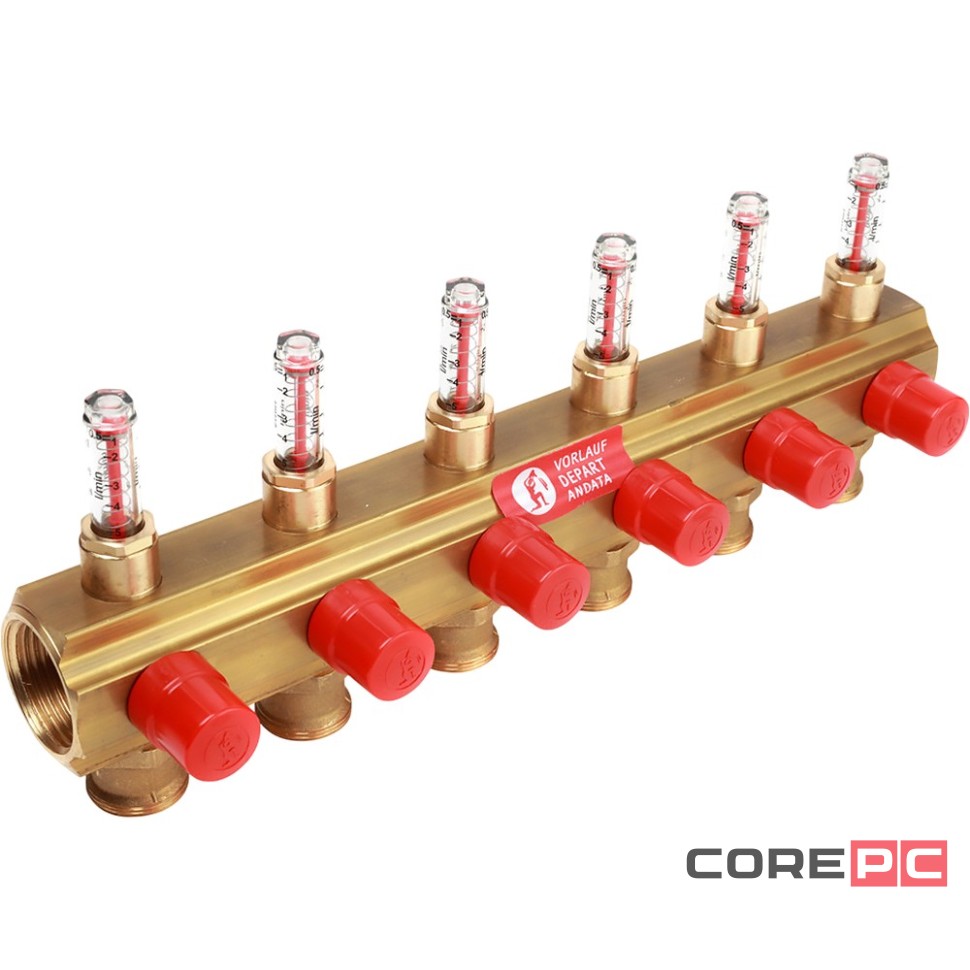 Коллектор Giacomini с отсечными клапанами и расходомерами 1quot; x 18 /6, R553MY006