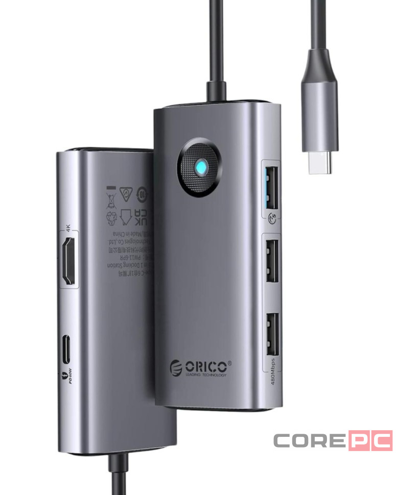 Кабель-переходник Orico PW11-5P Type-C на HDMI/USB3.0x1/USB2.0x2/USB-C серый