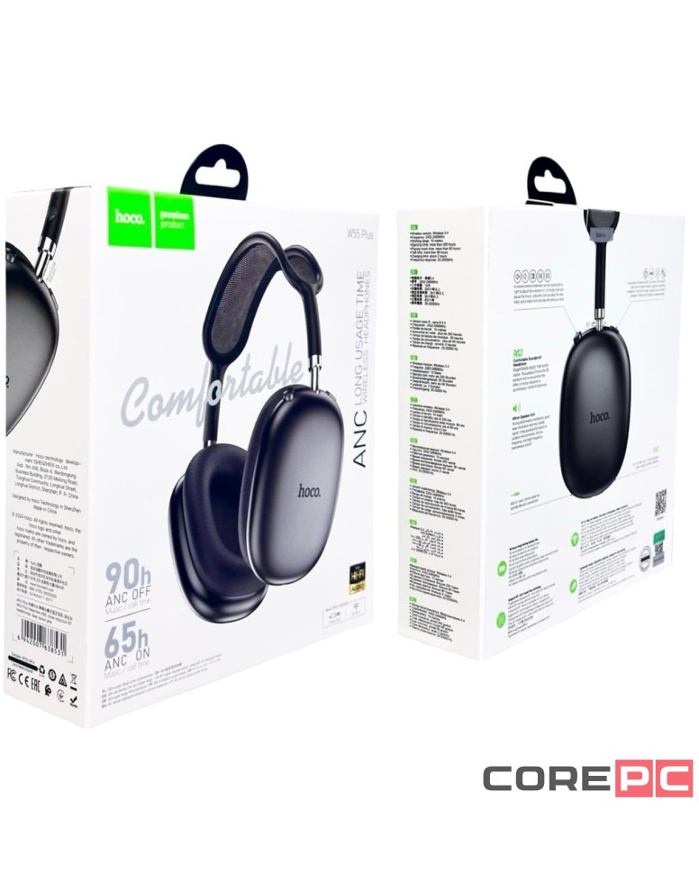 Стереонаушники Bluetooth полноразмерные Hoco W55 Plus ANC BT5.4/ANC/65ч серые