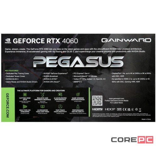Видеокарта GAINWARD (NE64060019P1-1070E) GeForce RTX 4060 8GB PEGASUS