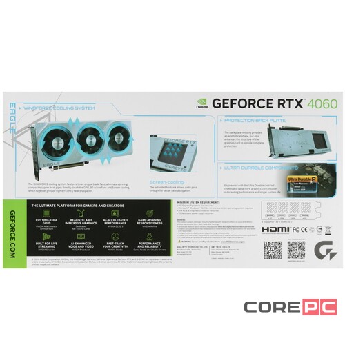 Видеокарта Gigabyte (GV-N4060EAGLEOC ICE-8GD) GeForce RTX 4060 8GB EAGLE OC ICE