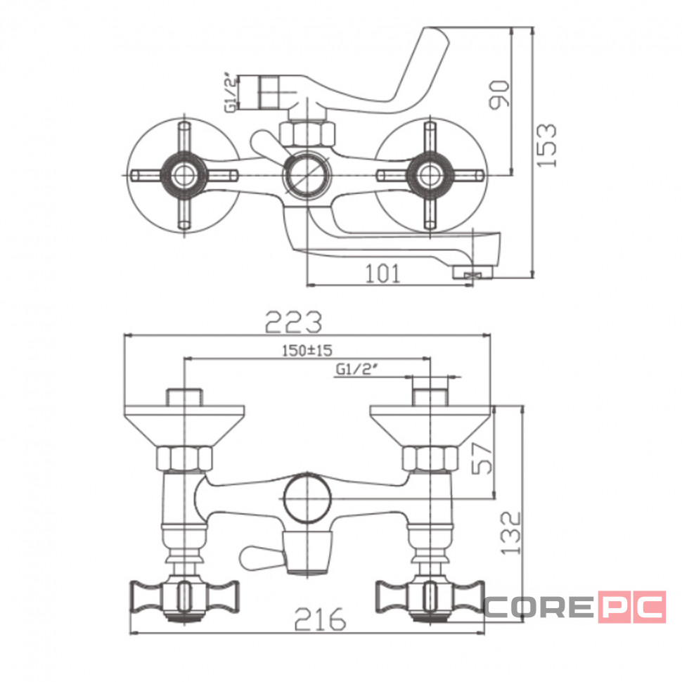 Смеситель для ванны Haiba HB3024, вентильное управление, цвет хром