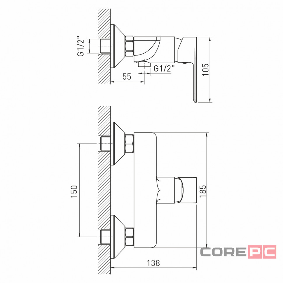 Смеситель для душа MIXLINE МЛ26-07/ML26-07, рычажное управление, цвет хром