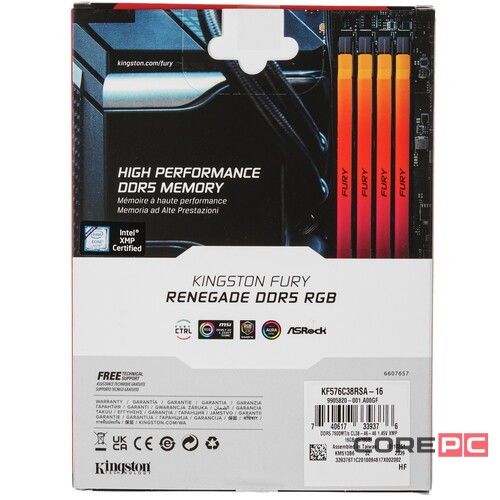 Оперативная память 16 Gb 7600 MHz Kingston FURY Renegade RGB XMP Silver/Black (KF576C38RSA-16)