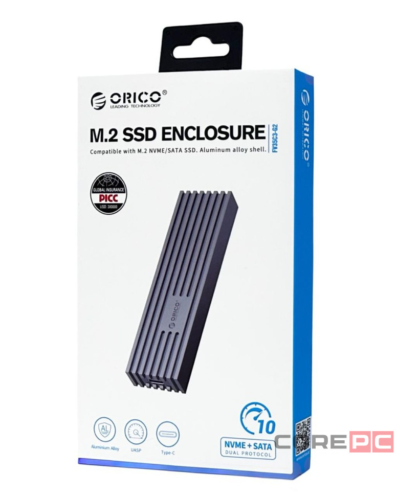 Внешний корпус для M2 NVMe/NGFF(SATA) Orico FV35C3-G2 USB-C3.2 серый