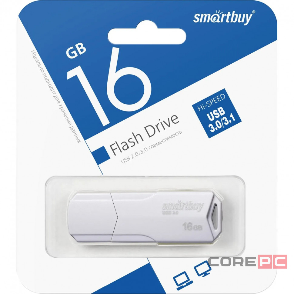 3.1 USB флеш накопитель Smartbuy 16GB Clue (SB16GBCLU-W3) белый