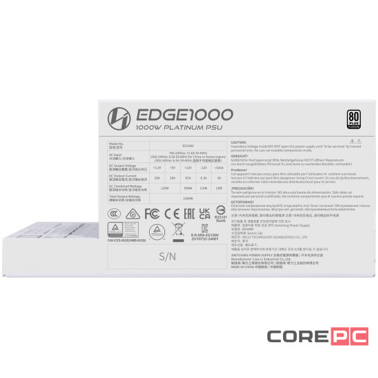 Блок питания Lian Li 1000W EG1000 White (G9P.EG1000.WE00.RU) 16 Pin (PCIe 5.1 Connector Cable Details)