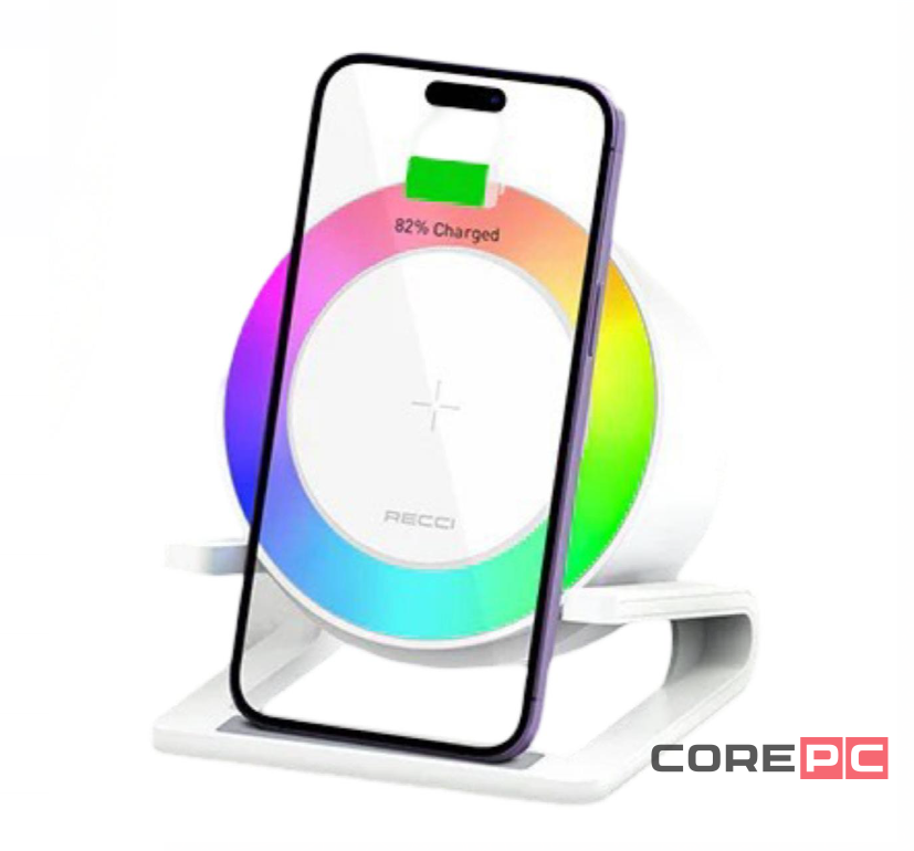 Bluetooth колонка с беспроводной зарядкой и RGB подсветкой Recci RSK-W28 белая