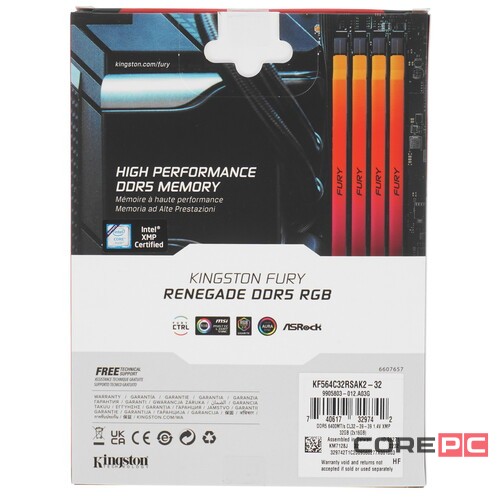 Оперативная память 32 Gb 6400 MHz Kingston FURY Renegade RGB (KF564C32RSAK2-32)