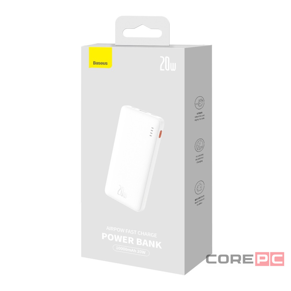 Powerbank Baseus Airpow с кабелем Type-C 10000mAh 1USB/2C 20W (PPQD090002) белый