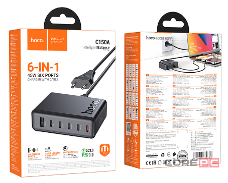 Сетевое зар. устр. Hoco C150A 1USB/5C 45W черное